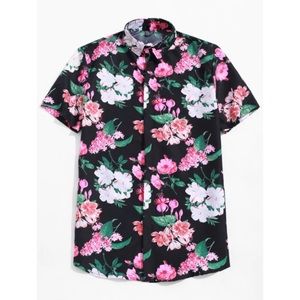 Flower Print Hawaii Beach Short Sleeve Shirt